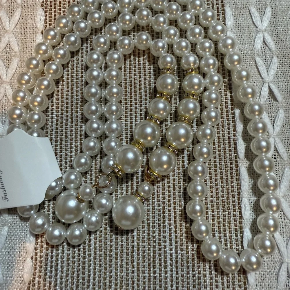 Pearl Waist Chain for Women Adjustable Pearl Belt 44”
